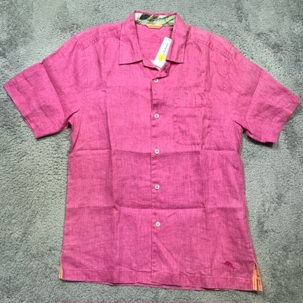 Tommy Bahama Sea Glass Camp Shirt Men's S Teaberry Pink 100% Linen Summer NEW
